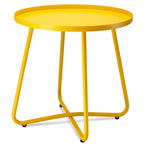 Danpinera Outdoor Side Tables, Anti-Rust Metal Outdoor End Table, Small Patio Table Round End Table Outdoor Table For Garden Balcony Yard Porch Patio Lawn Bright Yellow #TOP7
