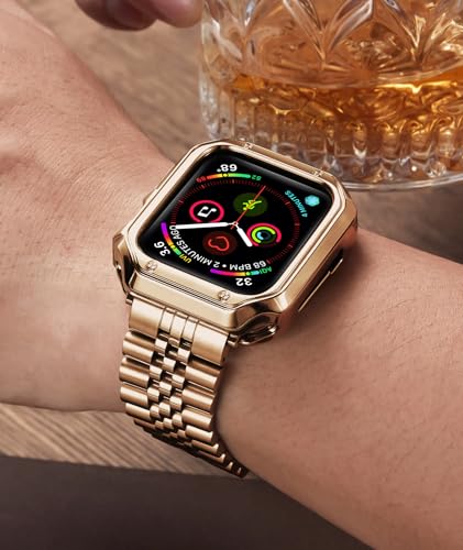 Image of BINLUN Compatible with Apple Watch Band 49mm 46mm 45mm 44mm 42mm 41mm 40mm 38mm for Men Women, Stainless Steel Metal Strap with TPU Case Fit for iWatch Series Ultra /SE3 /11 /10 /9 /8 /7 /SE2 /SE /6 /5 /4 /3 /2 /1