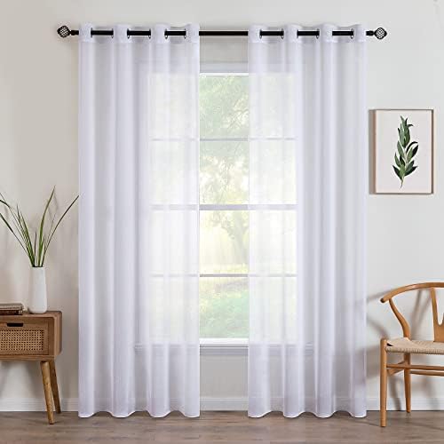 MIULEE Voile Vorhänge mit Ösen transparent 140x225 cm 2er Set Weiß | Leichte Voile Gardinen aus Polyester, transparenter Ösenschal und Dekoschal für Wohnzimmer, Schlafzimmer und Bü