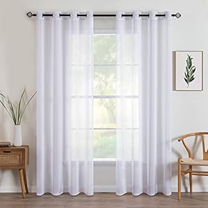 MIULEE Weinachtsdekorationen 2er Set Sheer Voile Vorhänge mit Ösen Transparente Gardinen aus Voile Polyester Ösenschal Transparent Wohnzimmer Luftig für Schlafzimmer 140 X 225 cm (B x H), Weiß