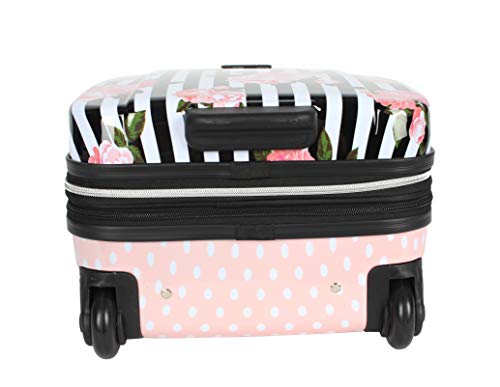 Betsey Johnson Designer Underseat Luggage Collection - 15 Inch Hardside Carry On Suitcase For Women- Lightweight Under Seat Bag With 2-Rolling Spinner Wheels (Stripe Roses) #TOP4
