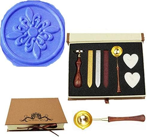 Vintage Decorative Pattern Barque Sealing Wax Seal Stamp Kit Melting Spoon Wax Stick Candle Gift Book Box Set Wedding Invitation Embellishment
