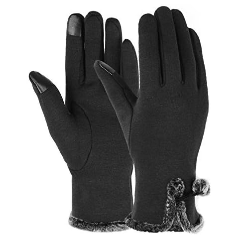 OTIOTI 1 Pair Womens Gloves Winter Touch Screen Texting Gloves for Women Fleece Lined Thick Warm Gloves, A-1pair(black), Medium Cover