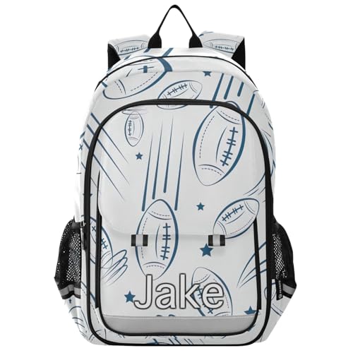 CHIFIGNO Mochila infantil personalizada de futebol americano, monograma personalizado, tiras reflexivas, tiras ajustáveis, Bola de futebol americano branca, One Size