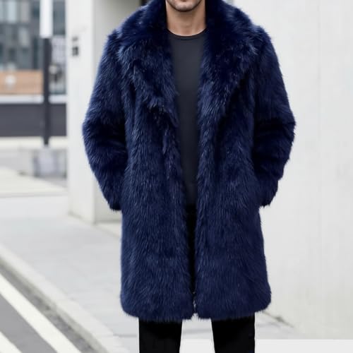 Image of Lisa Colly Mens Faux Fur Coat Jacket Winter Overcoat | Men's Faux Fur Long Jacket, Long Sleeve, Fluffy Warm, Winter Parka Coat