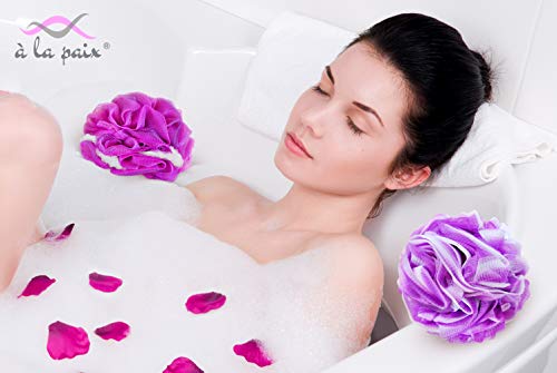 Loofah Bath Sponge Xl 75G Set Of 4 Bright Colors By À La Paix - Soft Exfoliating Shower Lufa For Silky Skin - Long-Handle Mesh Body Poufs- Women And Men’s Luffas -Large Scrunchy- Full Cleanse & Lather #TOP1