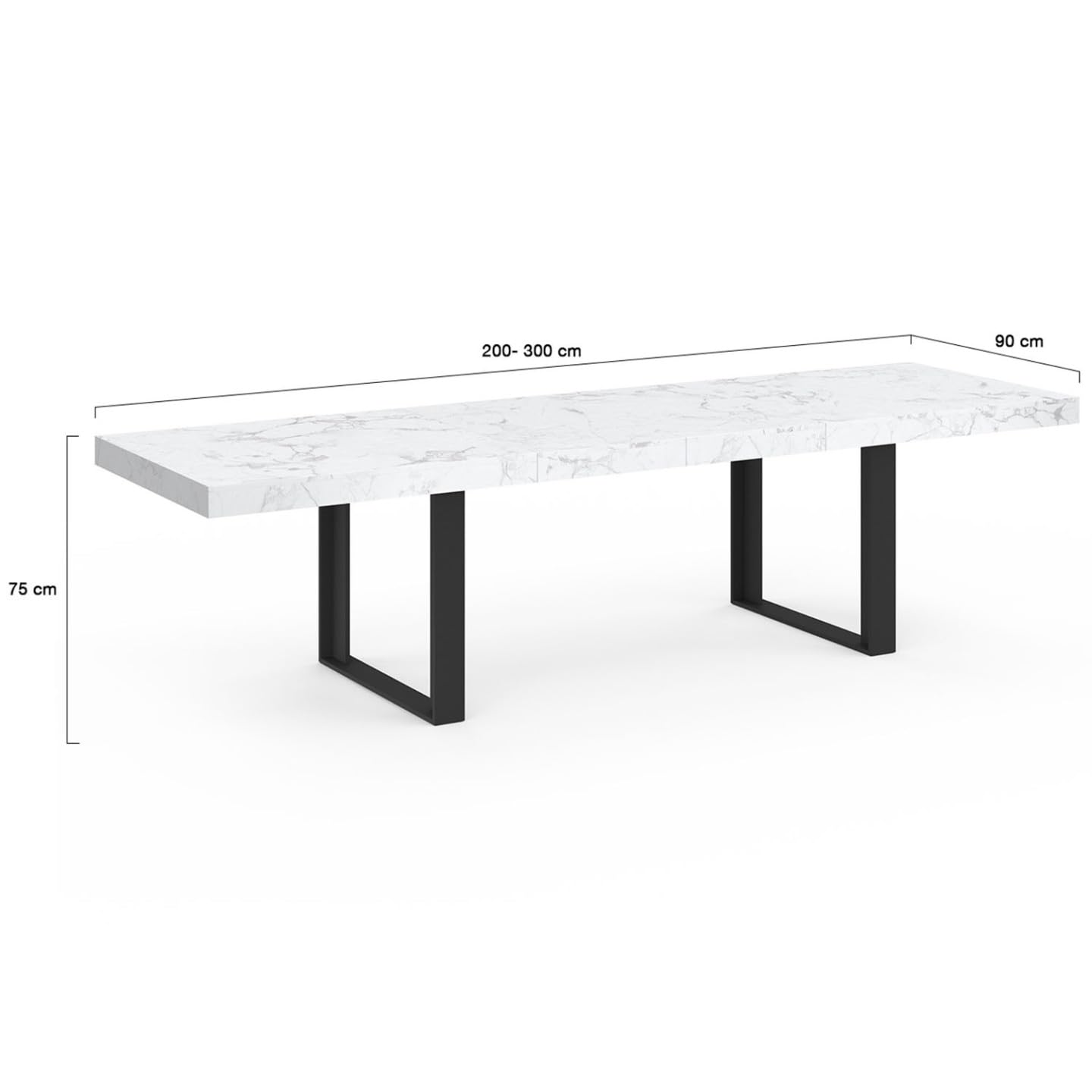 IDMarket – Mesa de comedor extensible Phoenix rectangular 6-12 personas bandeja efecto mármol blanco Alaska 200-300 cm