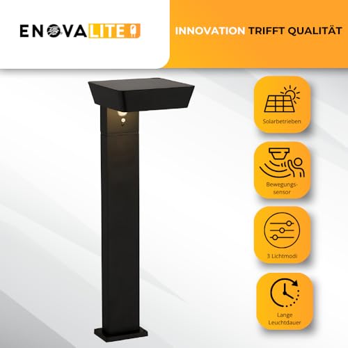 ENOVALITE Solar Wegeleuchte mit PIR Sensor, eckig, 3000 K (warmweiß), 12 Stunden Leuchtzeit, 3 Lichtmodi