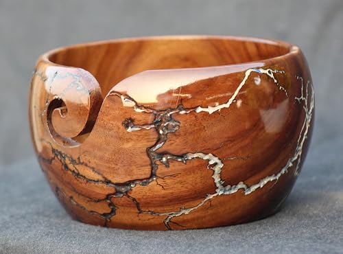 Image of Wooden Yarn Bowl Knitting Bowl, Lichtenberg Large Crochet Yarn Holder, Handmade Crocheting Accessories and Supplies Organizer 7 x 4 (Large)
