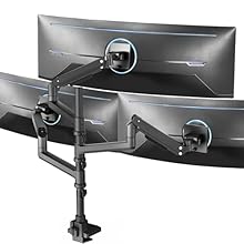 Triple Ultrawide Desk Mount: Fits 3 ultra-wide screens (1 up to 49” and 2 up to 38”) with VESA 75x75mm or 100x100mm mounting holes. Holds 2kg to 20kg per arm Heavy-Duty Cast Aluminum Construction: Clamp base (fits desktops up to 5cm thick) and arms a...