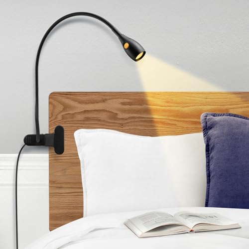 acegoo Lampe de lecture minimaliste pour lampe à clipser, tête de lit, lampe de lecture à intensité variable, lumière ambre 3000 K/lumière ambre avec adaptateur USB-C, col de cygne flexible et