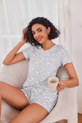 Image of Ekouaer Womens Pajama Sets Short Sleeve Pajamas for Women Sets Soft Lounge Sets Casual V Neck Sleepwear PJS