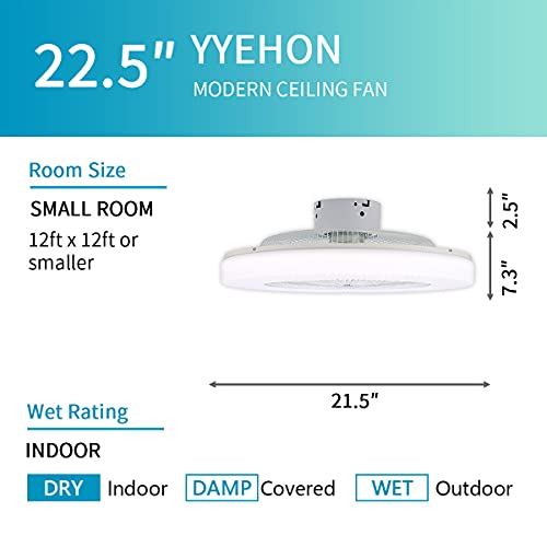 YYEHON Modern Ceiling Fan with Lights, Low Profile Semi Flush Mount