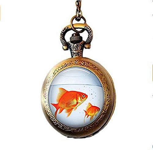 Fish Bowl Pocket Watch Necklace Gold 