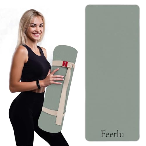 Feetlu Extra Thick 12mm Exercise Mat – Non-Slip, Joint-Friendly & Cushioned Fitness Mat for Yoga, Pilates & Floor Workouts – Durable, Supportive & Includes Feetlu Classic Strap
