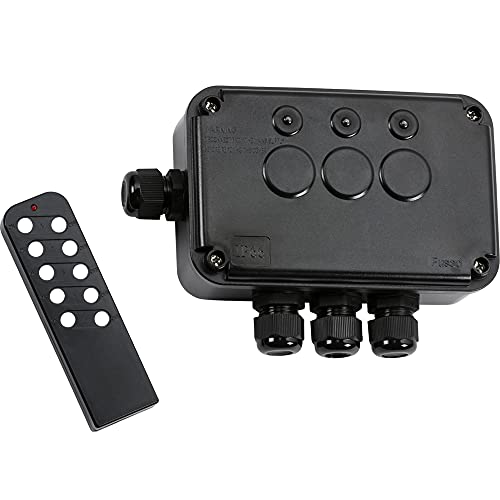 Manningham Lighting IP66 Rated Waterproof Remote Switch Box 13A 3 Gang Way 3G Universal Power Junction Case Controller Remote Control Outdoor Use 220V 240V (3G Switch BoxRemote Control),Black