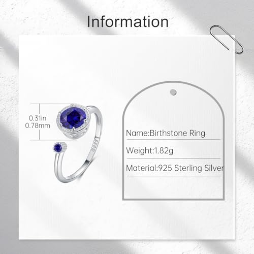 Presentski 925 Sterling Silver Dainty Birthstone Ring Adjustable Birthstone Gemstone Open Rings Birthday Gift for Women3