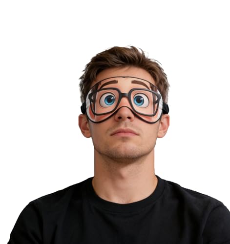 Cartoon Big Eyes Satin Sleep Mask with Brown Hair & Black Glasses Soft Travel Eye Blindfold for Naps Novelty Gag Gift for Men Women Brown Hair & Black Glasses