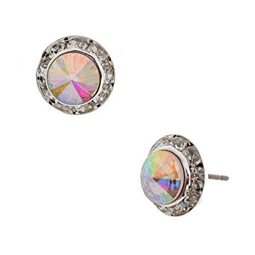 Topwholesalejewel Silver Plating Aurora Borealis 12mm Rhondelle Stud Earrings