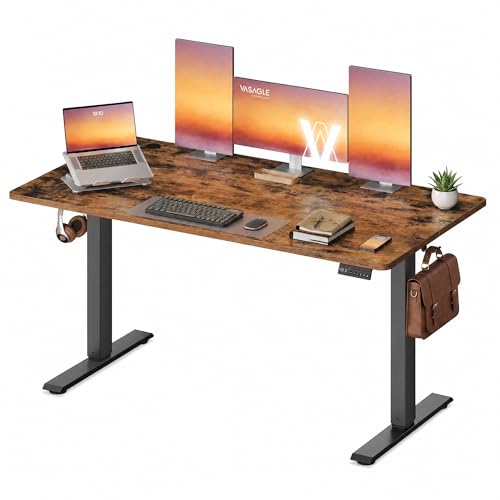 Image of VASAGLE Electric Standing Desk, 55.1 x 27.6 Inches Height Adjustable Desk, Sedentary Reminder, 4 Memory Heights, for Home Office, Rustic Brown ULSD315KD020S