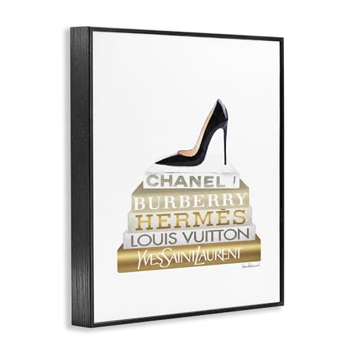 Image of Stupell Industries 'Black Heels Gold White Bookstack', Framed Giclee Art, Black, 16 x 20 Inches, Easy to Hang and Sturdy, Made in USA, by Amanda Greenwood