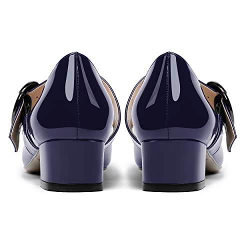 WAYDERNS Women's Patent Pointed Toe Mary Jane Instep Strap Chunky Low Heel Pumps Shoes 1.5 Inch4