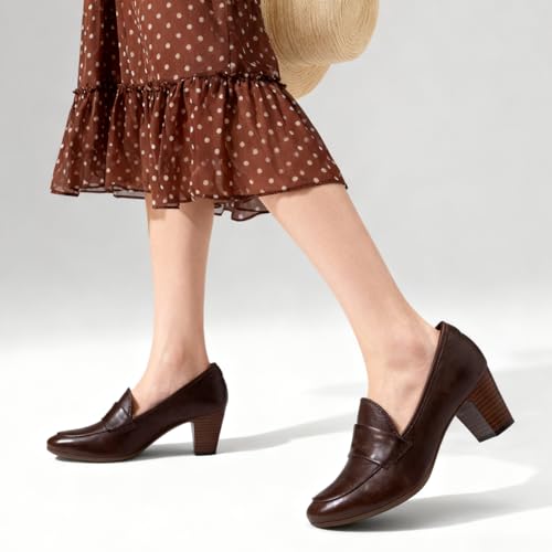 Image of SHODENSE Women Chunky Kitten Heel Pumps Shoes Round Closed Toe Slip On Suede Penny Loafers Matte Block Mid Heels Dress Loafer Almond Toe Comfort Oxford Shoes Office Work Classic Elegant 4-11 M US