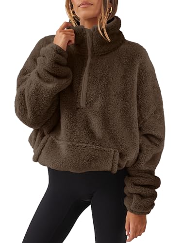 ANRABESS Sweatshirt for Women Zip Up Hoodies Cropped Pullover Fleece Hooded Sherpa Sweaters Tops 2025 Fall Winter Clothes