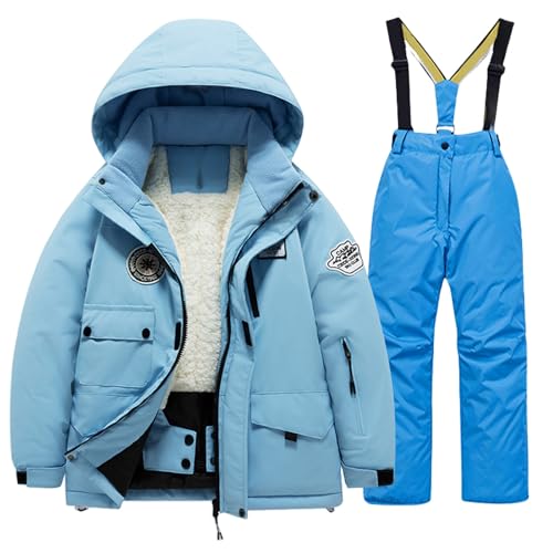 Boys Warm Snowsuit Hooded Ski Set Long Sleeve Fleece Jacket+Pants 2 Pcs Set Teen Girls Winter Clothes
