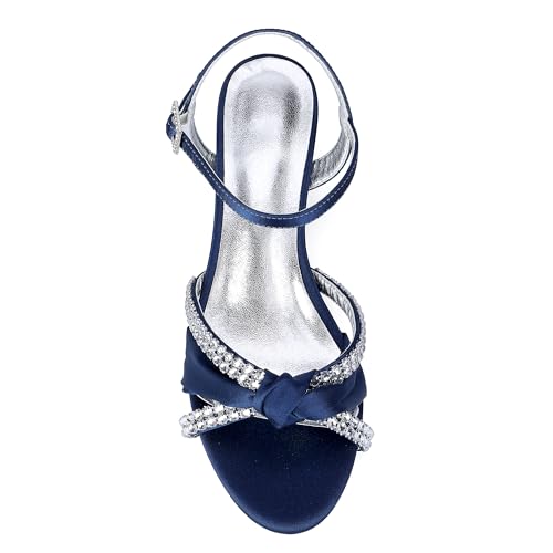 Women's Satin Wedge Sandals Rhinestone Bowknot Wedding Party Shoes with Crystal Ear stud4