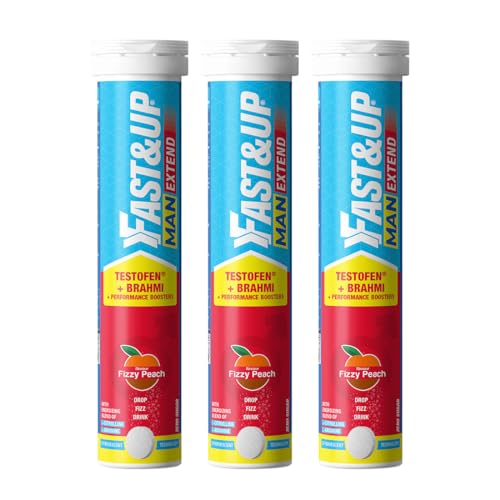 Fast&Up Man Extend | Testofen® Fenugreek Extract |Nitric Oxide Booster + Energizing Blend | Shatavari | Brahmi| Helps Improve Vitality & Stamina | Pack of 60 Effervescent (Peach Flavour) Fast&Up Man Extend | Testofen® Fenugreek Extract |Nitric Oxide Booster + Energizing Blend | Shatavari | Brahmi| Helps Improve Vitality & Stamina | Pack of 60 Effervescent (Peach Flavour)