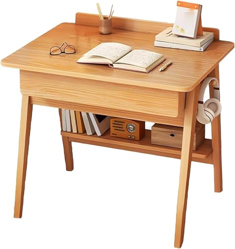 Generisch Sekretär, schöner Schreibsekretär mit 2 Schubladen,praktischer Home-Office Schreibtisch Bürotisch aus massivem Holz,Kleiner Computertisch (Holzfarbe, 80 * 60 * 75cm)