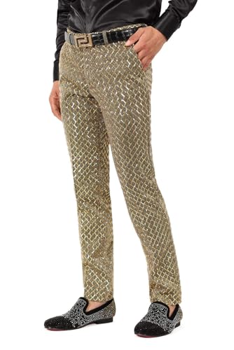 Barabas Men's Sequin Diamond Design Shiny Chino Pants 2CP3099