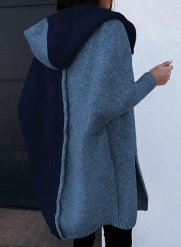 Image of Astylish Women 2026 Fall Clothes Outfits Hooded Knit Cardigan Sweaters | Open Front, Long Sleeve, Color Block, Fashion Clothing, Outwear Coats
