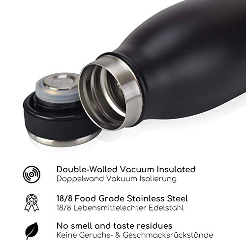 Milu Termo Botella de Agua 500ml, 750ml, 1l - Acero Inoxidable - Aislamiento de Vacío de Doble Pared - Libre BPA (Negro… - Imagen 4