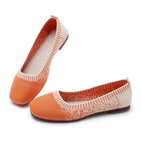 Image of RVROVIC Women's Knit Square Toe Ballet Flats, Slip‑On Casual Flat Shoes