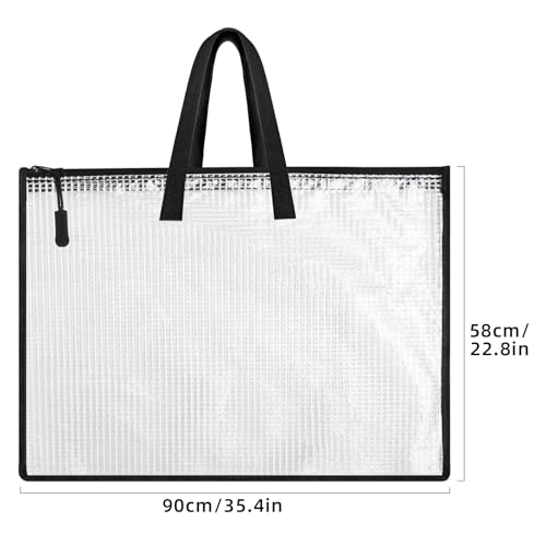 Image of Klmnop 2 Pcs Large Clear Art Portfolio Bags, 22 x 35 Inch WaterproofArt Portfolio Case with Handle and Zipper, Portfolio Folder for Artwork(White)