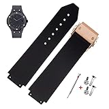 hublot big bang gold replica  KAMIU 19 mm 21 mm 25 mm Gummi Uhrenarmband mit Ersatzband Werkzeug für Hublot Big Bang 19mm Schwarze Streifen - Roségoldene Schnalle