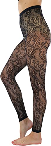 Image of ToBeInStyle Women's Single Floral Lace Fishnet Tights Footless & Stirrup Design