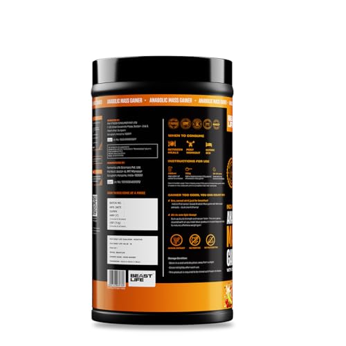 Image of BeastLife High Protein Mass /Weight Gainer | 500 Gram | Strawberry Banana | NABL LAB Tested | For Muscle Gain & Fast Growth | Cereal-Based Formula, No Maltodextrin | India's #1 Cereal Based Bulk Gainer