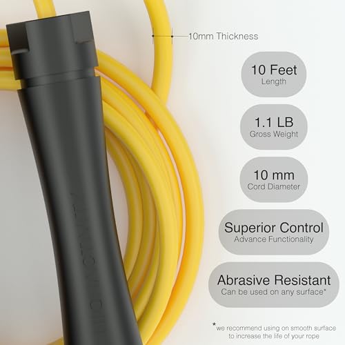 Image of Professional Heavy Skipping Rope for Man Women & Children Adjustable Weighted Skipping Rope for Exercise, Tangle Free, 10 Feet, Pop Yellow