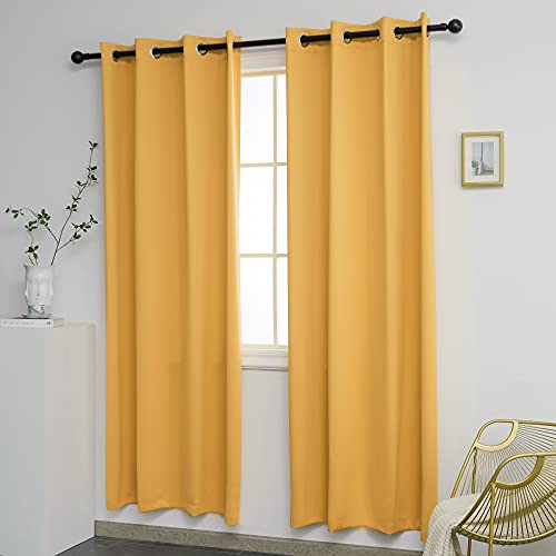 Ygo Room Darkening Curtain Panels For Bedroom Easy Care Thermal Insulated Grommet Blackout Draperies Drapes Set Of 2 Panels 52 By 72 Inch Mustard Yellow #TOP1