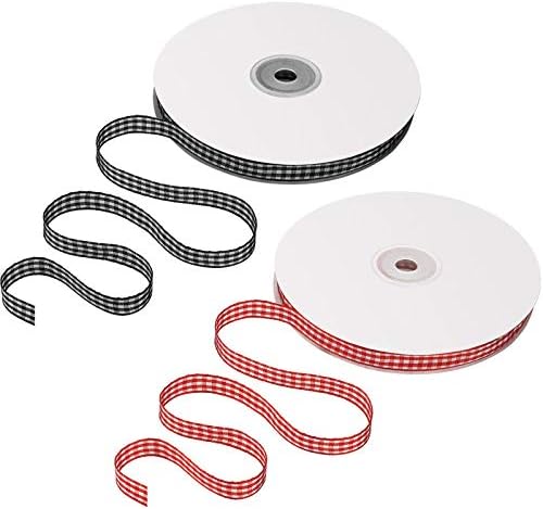 2 Rolls Christmas Craft Ribbon Gift Wrapping Ribbon Cake Ribbon Craft Ribbon for Hair Accessories Craft Wrapping Party Decorations (Black and White, Red and White)