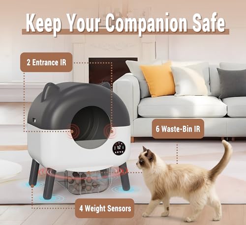 Automatic Self Cleaning Litter Box, MeowWhimsy Extra Large Automatic Cat Litter Box Self Cleaning Robot S7 for Cats, Smart Safety Sensors-App Control-Low Noise, Washable Tray,40 pcs Trash Bag - Image 4
