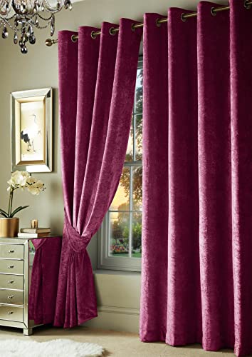 Roseley Crushed Velvet Curtains Eyelet Ring Top Fully Lined For Living Room Kitchen Bedroom 2 Panels Tiebacks Included (Plum, 46 x 54'')