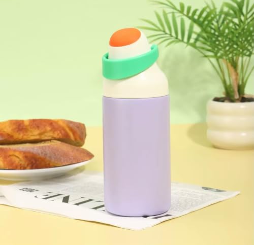 Image of HomeCloud 500ML Stainless Steel Water Bottle for Kids - Double Wall Vacuum Insulated, Leakproof Straw Lid, BPA-Free Reusable Flask with Dual Drinking Spout for School, Travel & Sports (Purple Green)