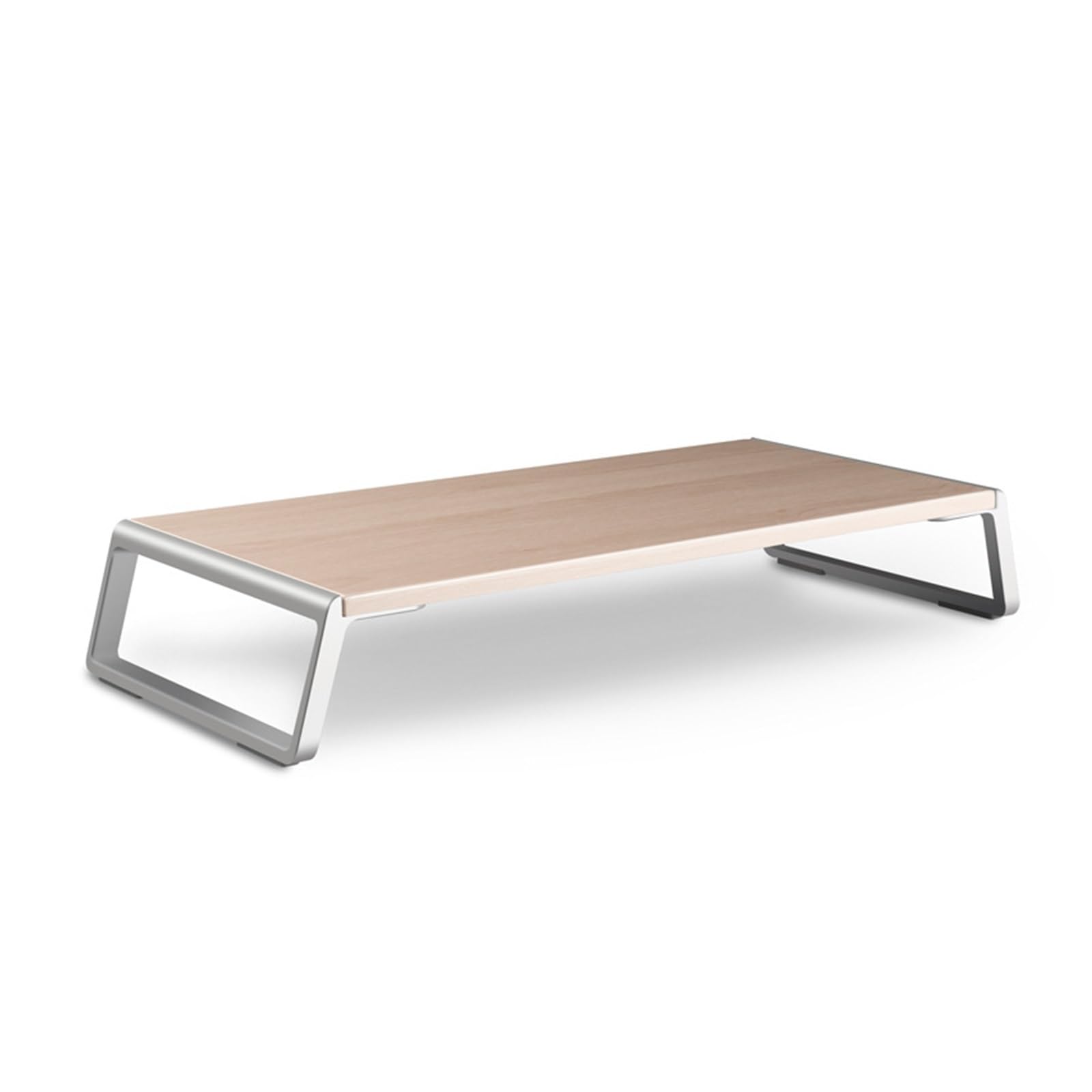 Moniteur de bureau rehaussé en bois clair avec étagère de rangement intégrée