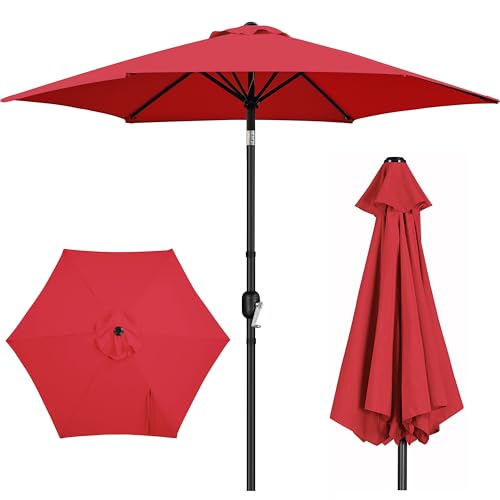 Yaheetech 9FT Outdoor Patio Umbrella, Outdoor Table Umbrella with Push Button Tilt and Crank, Yard Sun Shade, UV Protection Waterproof for Garden/Deck/Backyard/Pool, Red image 2