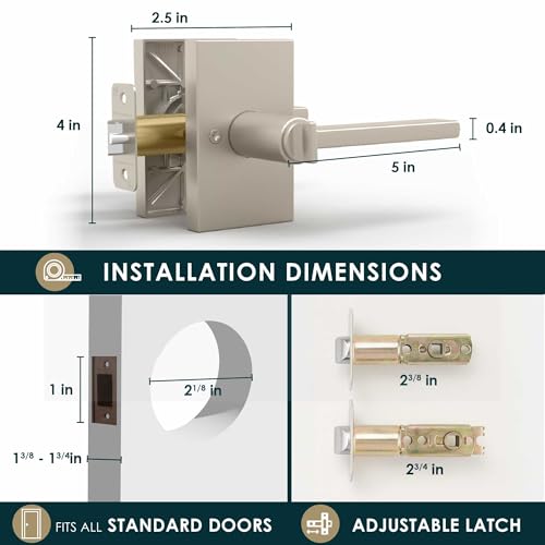 Image of Mega Handles Glamor Entry Lever & Lock Door Handle Set for Hallway, Closet and Bathroom, Heavy Duty Door Levers, Fits All Standard Door Sizes, Screws Included - Satin Nickel (1 Pack)