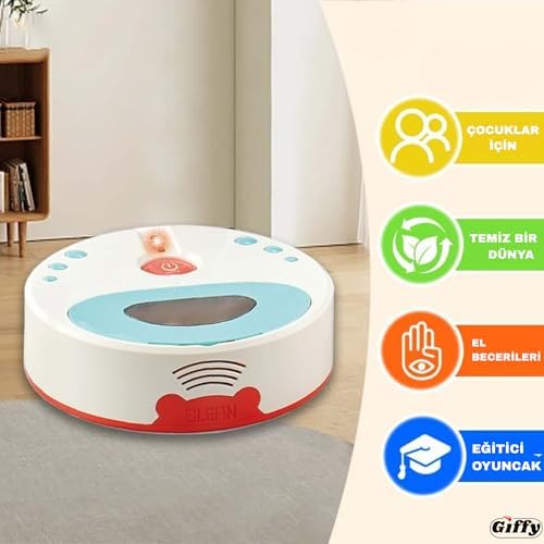 Giffy/Oyuncak Pilli Robot Süpürge Sesli Ve Işıklı Gerçek Süpürme Özelliği Ve Sürekli Farklı Yönlere Giden Oyuncak Robot Süpürge Oyuncağı - Görsel 5